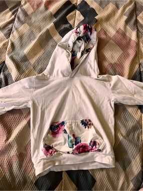Girls' White Floral-Trim Hoodie